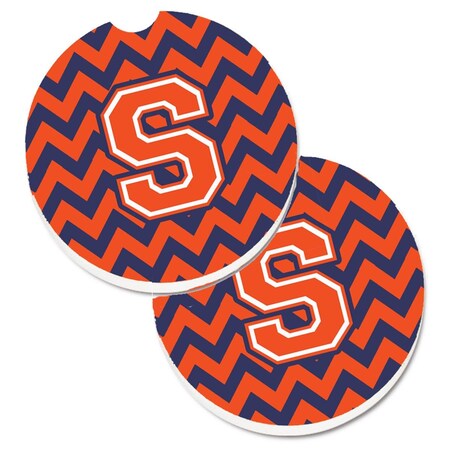 Carolines Treasures Letter S Chevron Orange and Blue Set of 2 Cup Holder Car Coaster CJ1042-SCARC